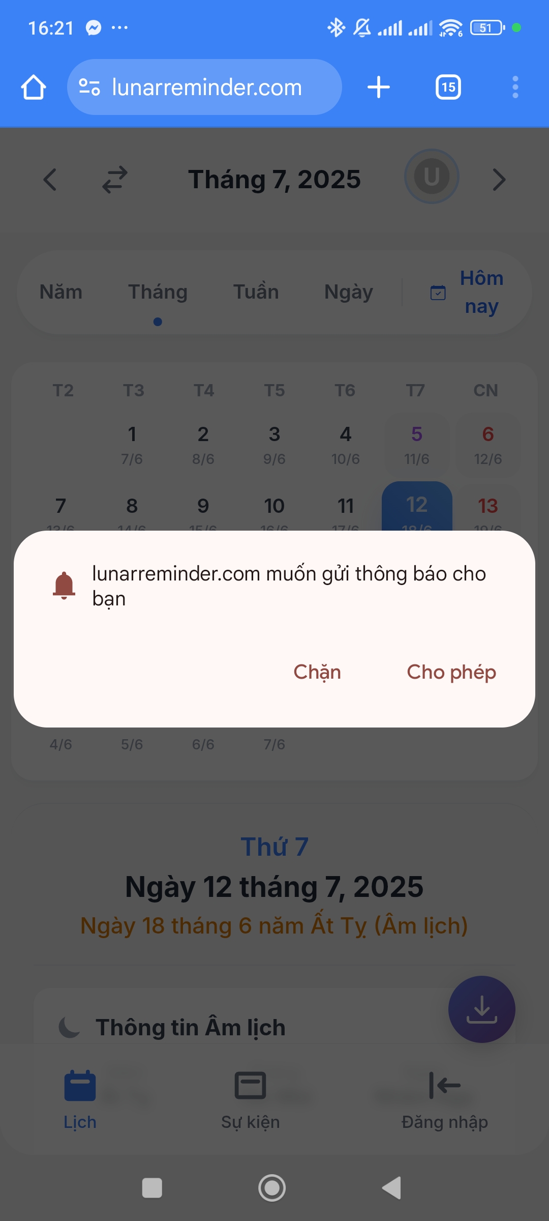 Cho phép gửi thông báo