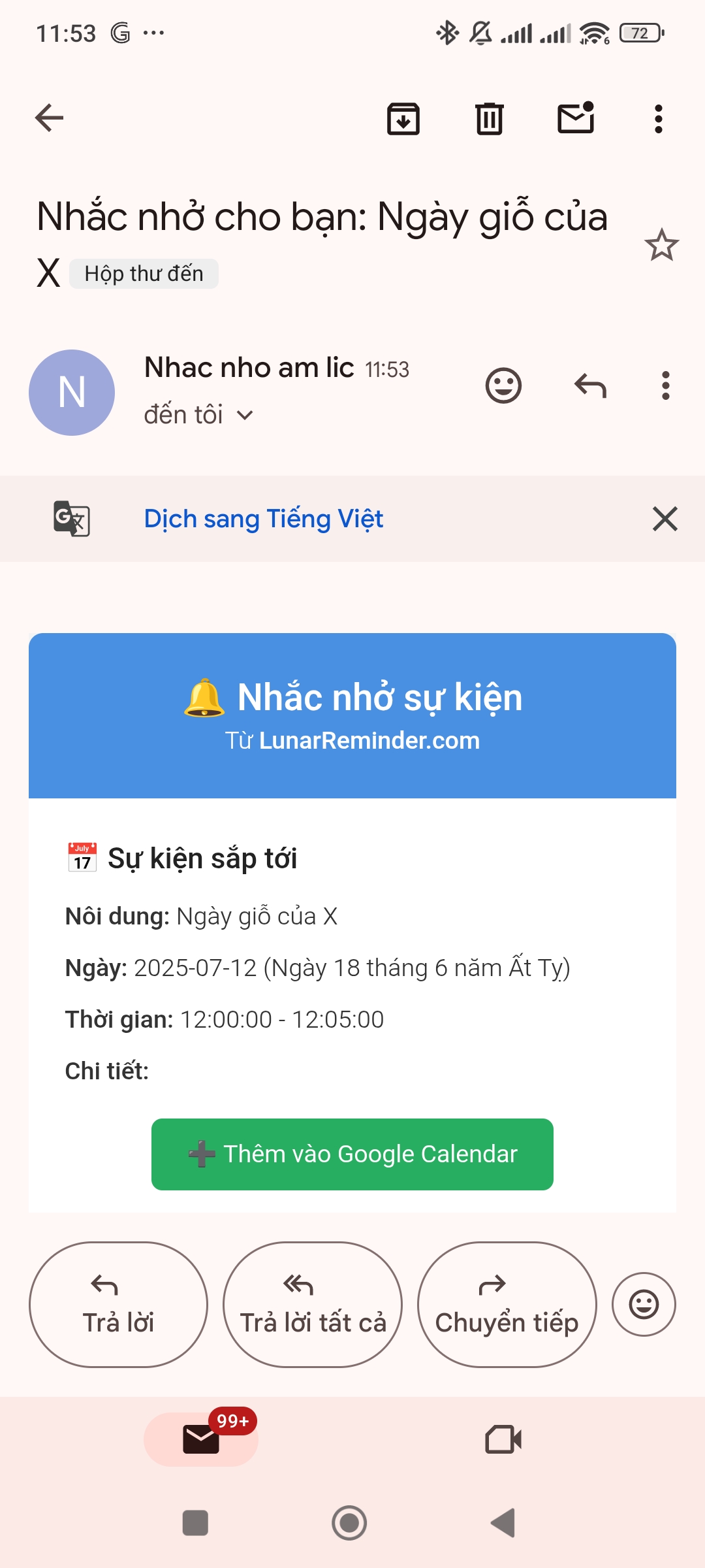 Nhận thông báo qua email