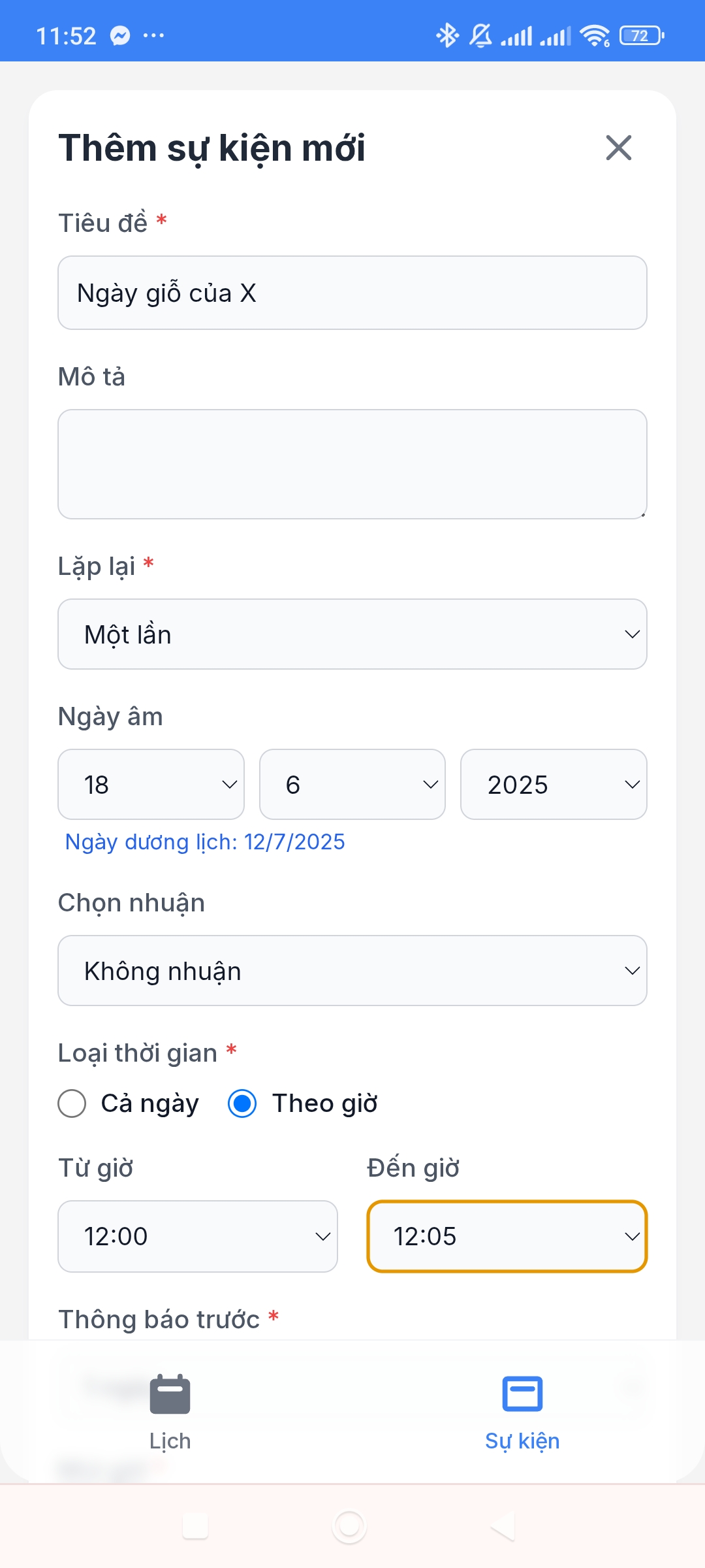 Danh sách sự kiện
